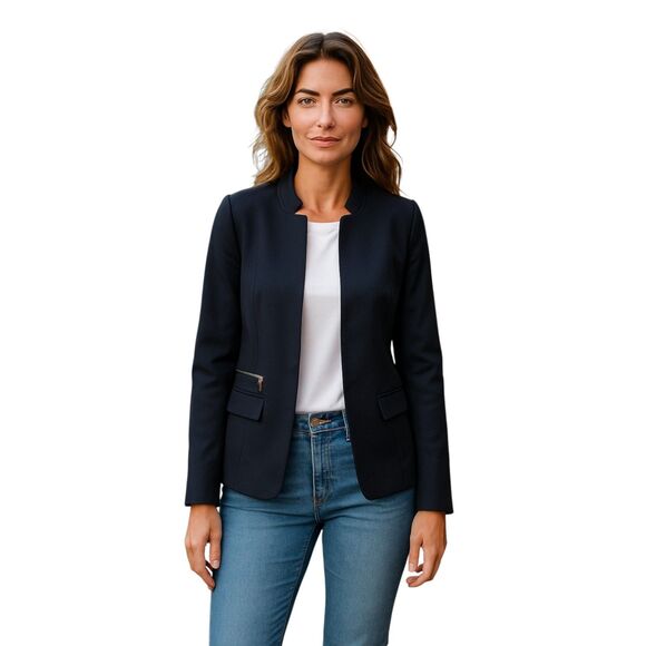 Chico's Size 0 (X-Small) Black Cotton Blend Jacket Black / White Striped Lining - Picture 1 of 13